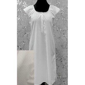 SoieRose 100% Cotton Victorian Nightgown – White with Subtle Blue Dots -SR-1203